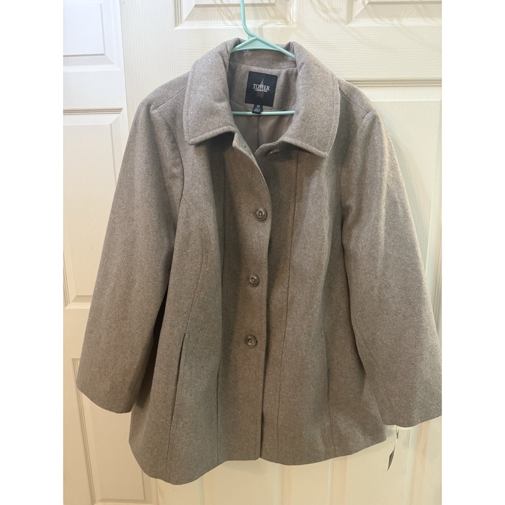 London Fog Women's Pea‎ Coat 3x Wool Blend Tan/Beige NWT MSRP $180 Lined - Picture 2 of 11